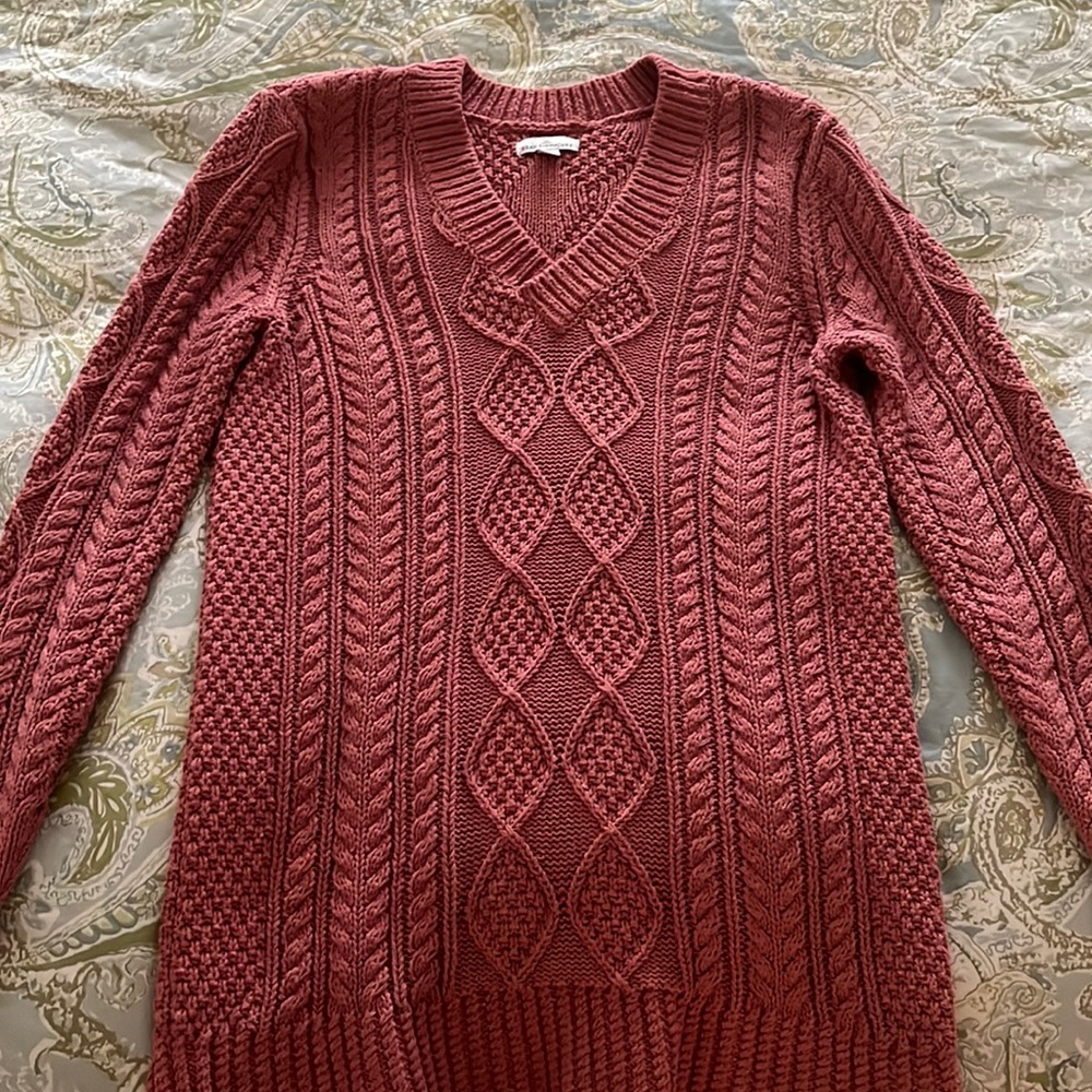 LL Bean Signature Fisherman’s Cable Sweater Tunic, Rose XS